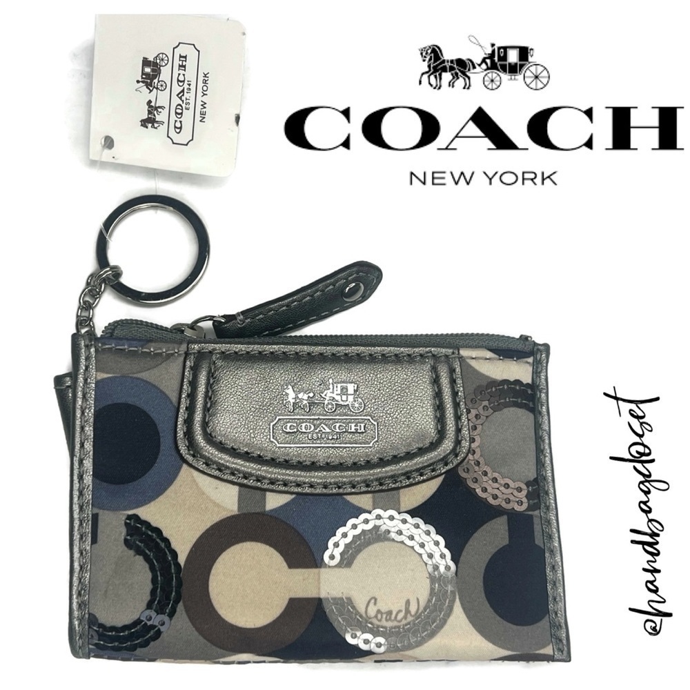 Coach Madison ID Skinny Wallet Keychain 47250 Optic C Sequin Gray Blue Fabric - Picture 9 of 9